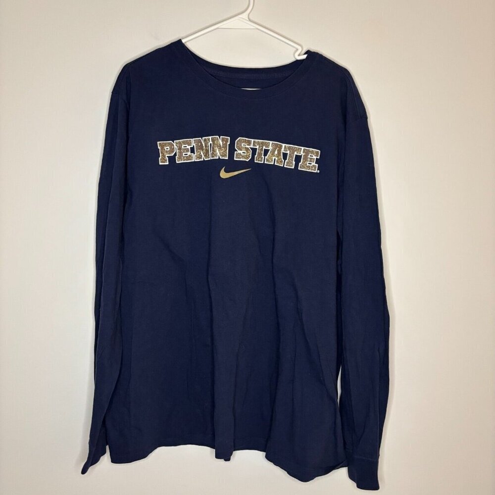 NIKE PENN STATE Long Sleeve Tee Athletic Cut Crew Neck Navy Gold Camo Size XXL